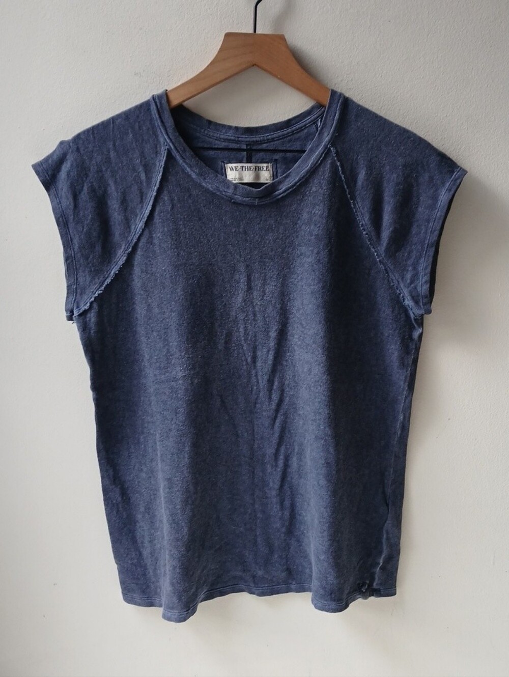 We The Free People Cap Sleeve T Shirt Blue Women's Large